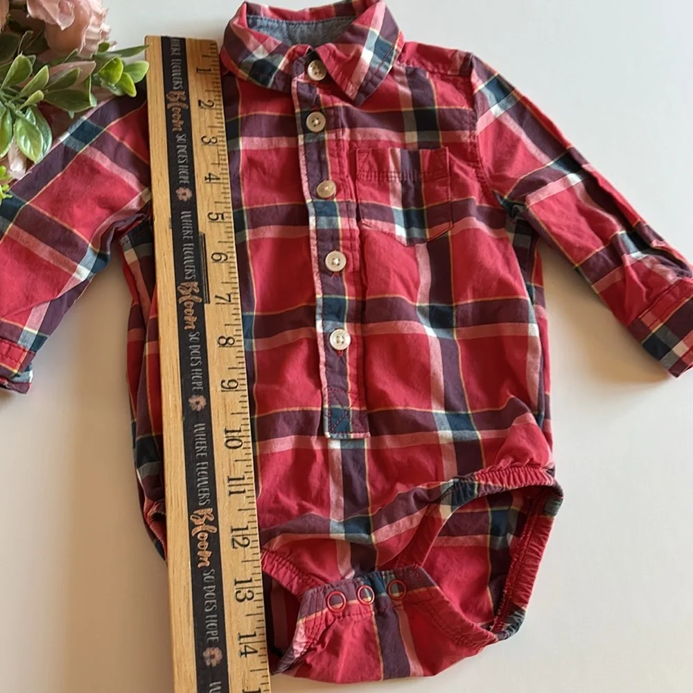 Oshkosh Boys 6M Button Down red Shirt Snap bottom Oshkosh 6 month bodysuit